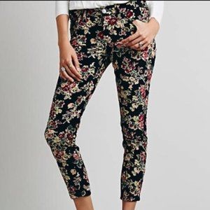 Free People Black Floral Corderoy Pants 28
